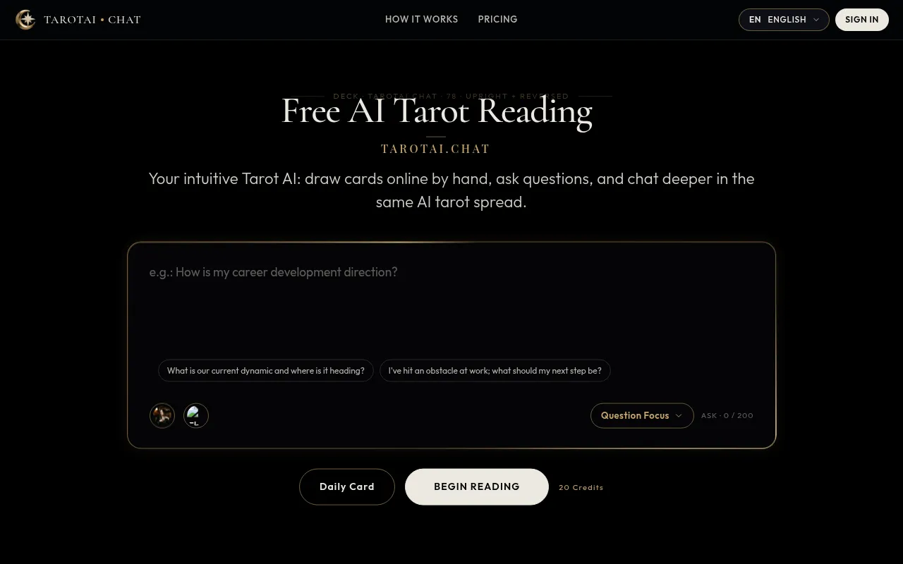 Screenshot of tarotai.chat