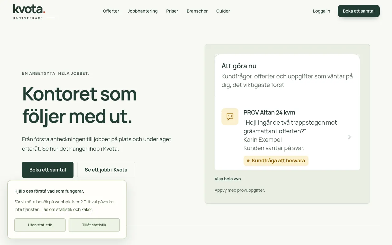 Screenshot of kvota.se