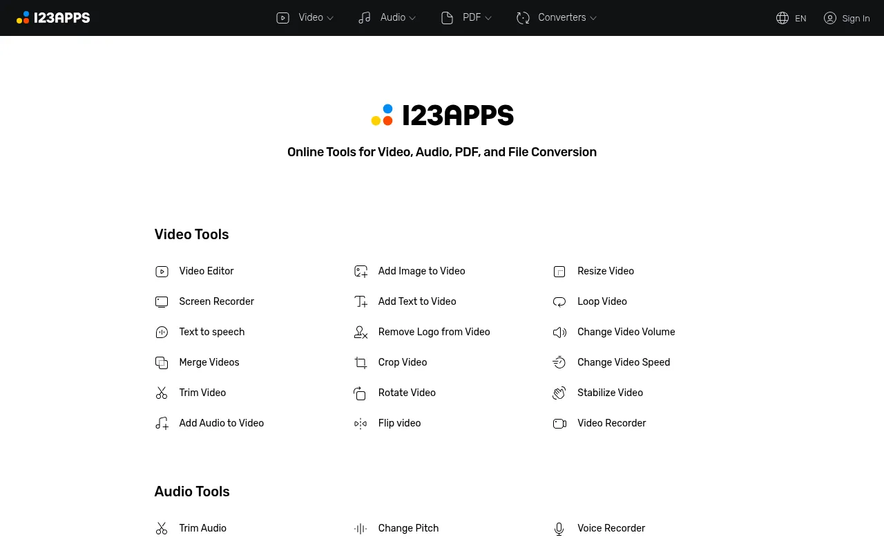 Screenshot of 123apps.com