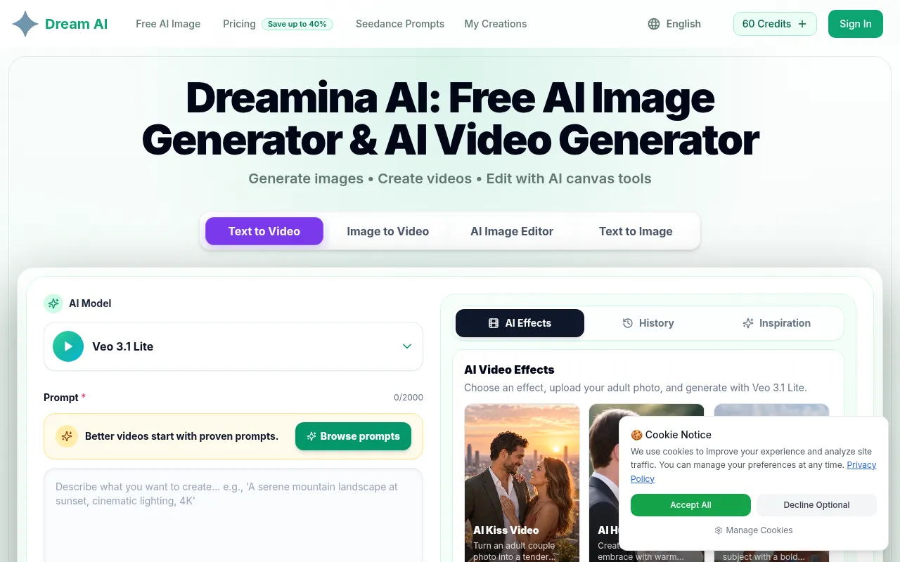 Screenshot of dreaminai.art