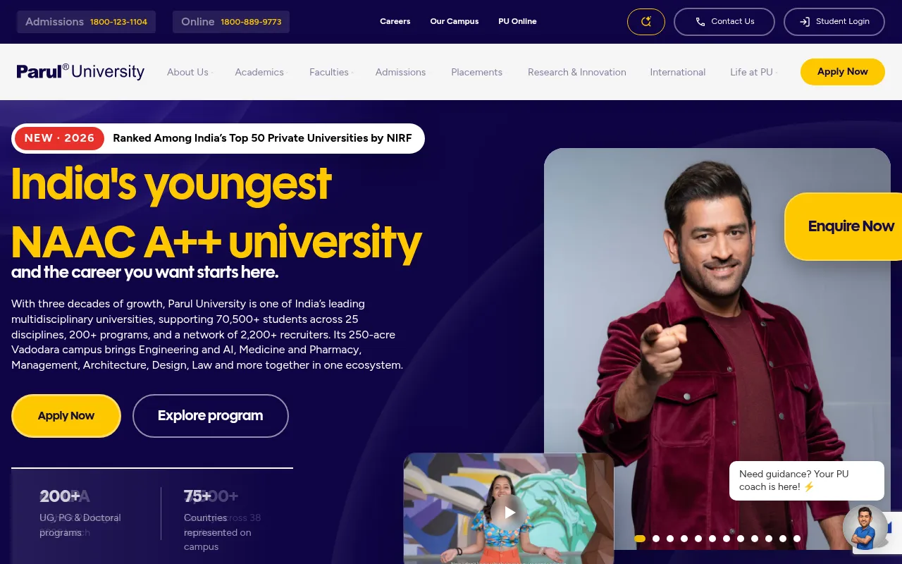 Screenshot of paruluniversity.ac.in