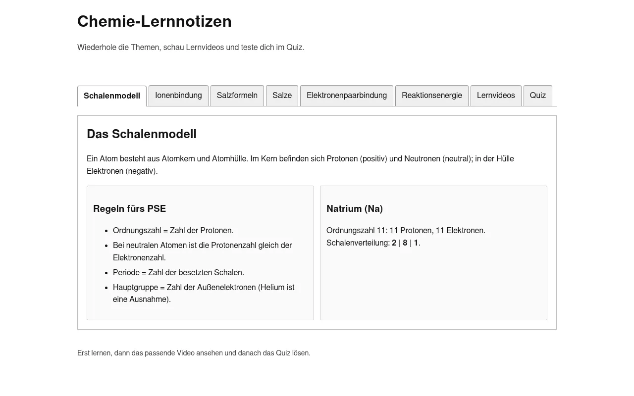 Screenshot of chemieuebung.vercel.app