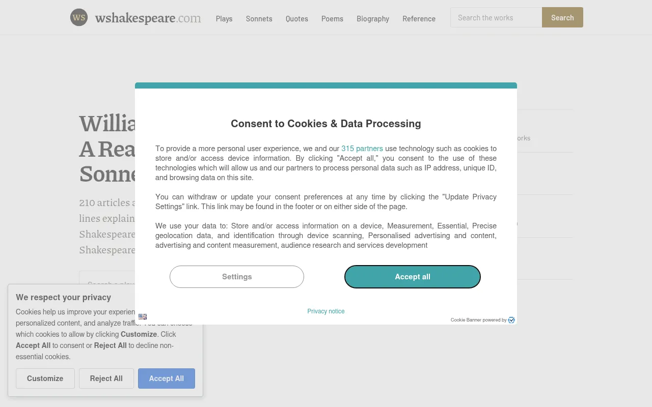 Screenshot of wshakespeare.com