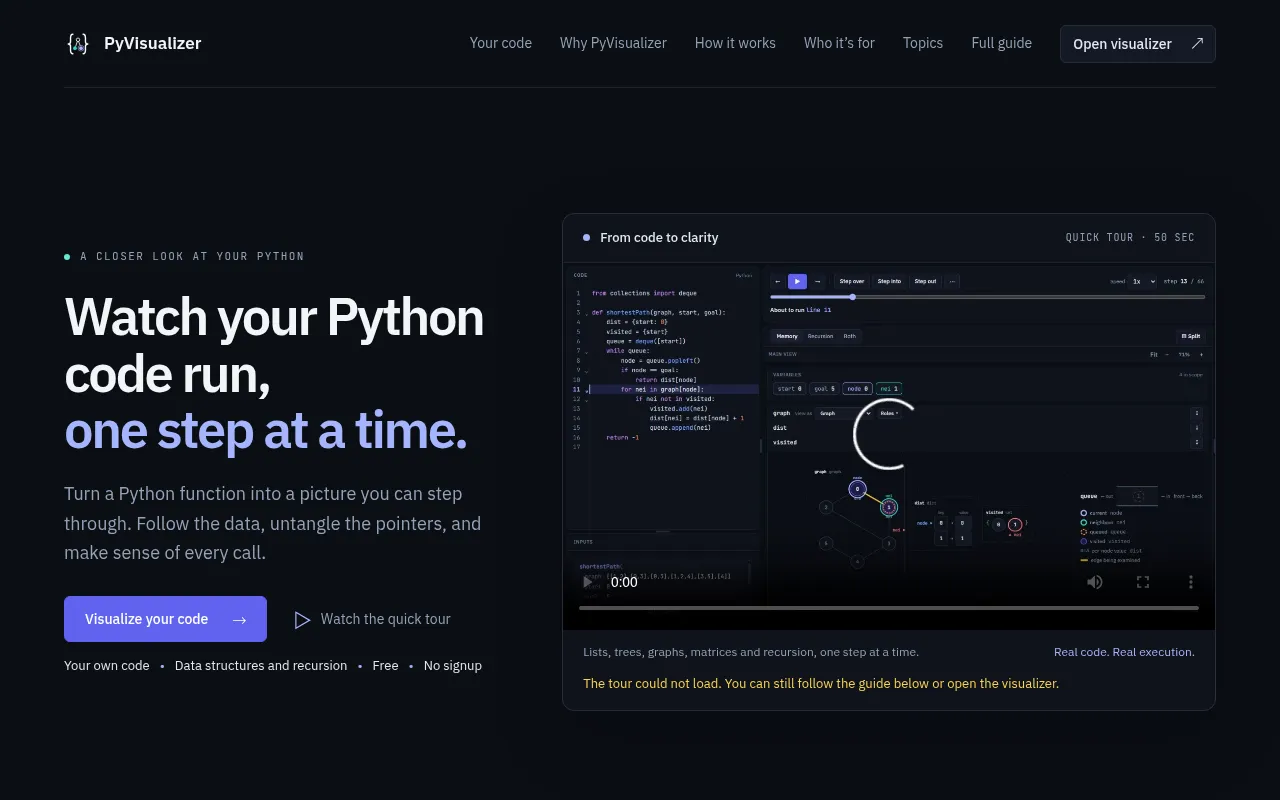 Screenshot of pyvisualizer.dev