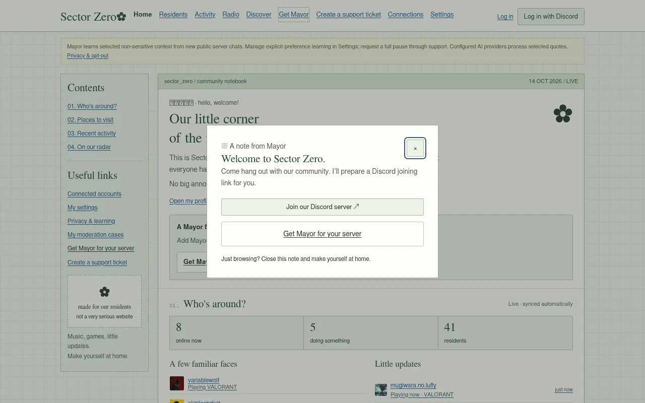 Screenshot of discord.sectorzero.dad