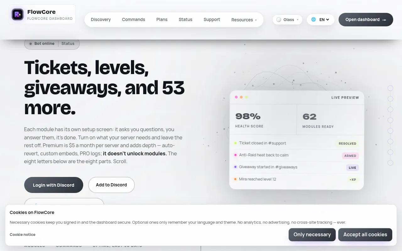 Screenshot of flowcorebot.com