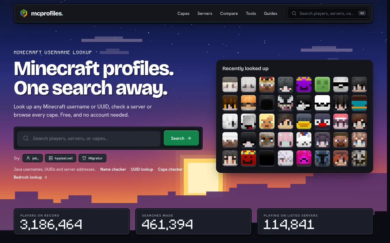 Screenshot of mcprofiles.me