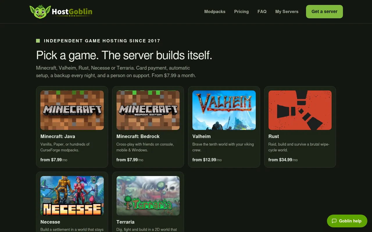 Screenshot of hostgoblin.com