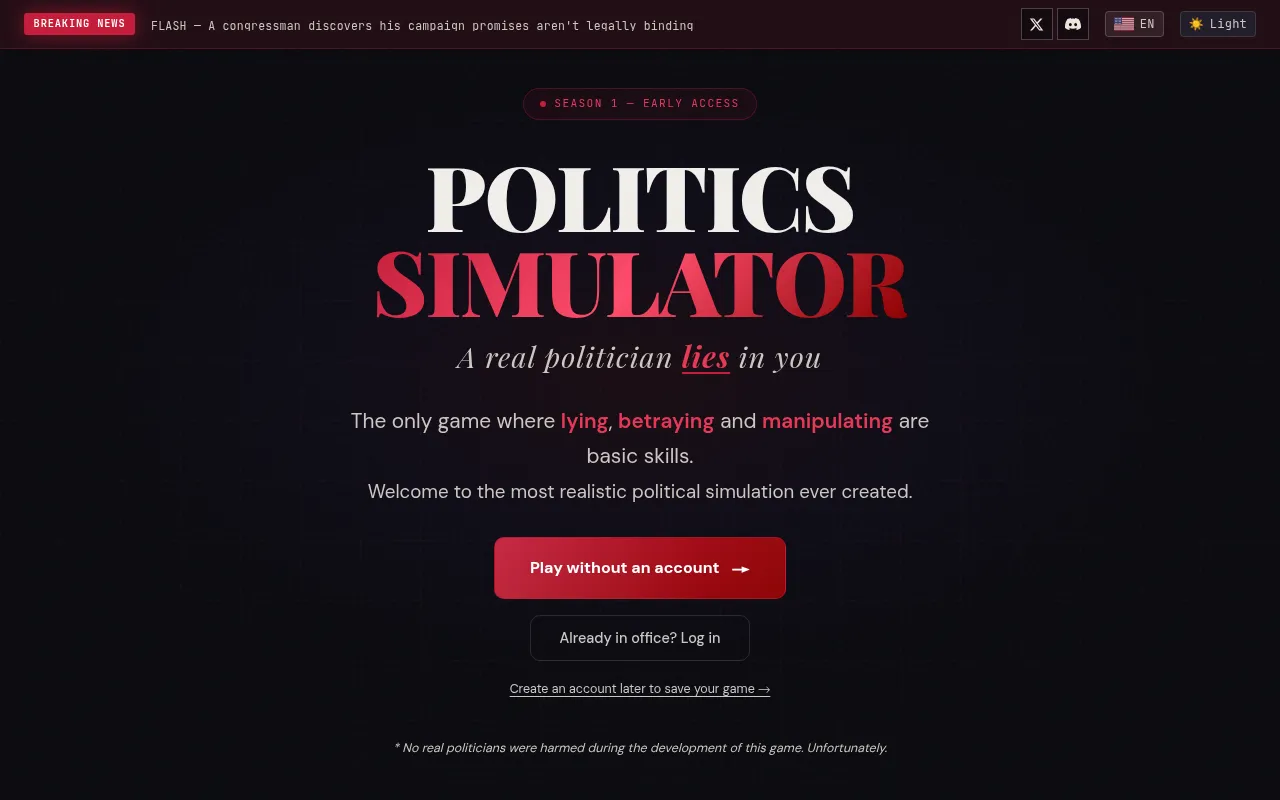 Screenshot of politics-simulator.com