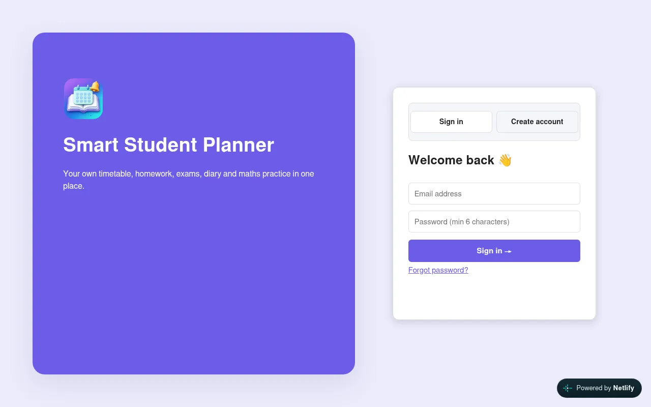 Screenshot of protostudentplanner.netlify.app