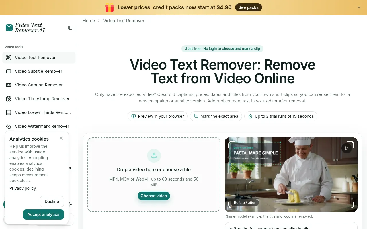 Screenshot of videotextremover.net