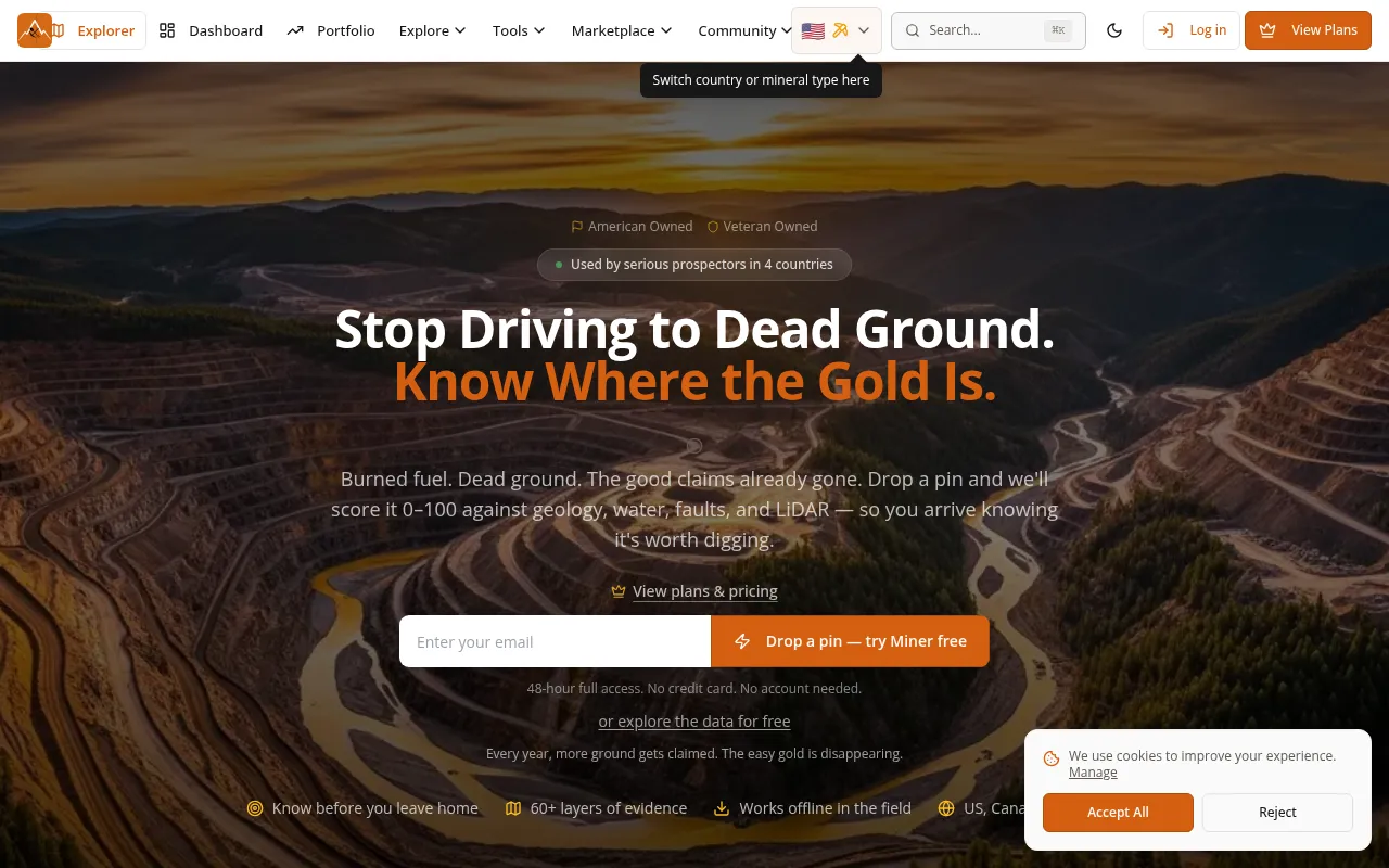 Screenshot of prospectormap.com