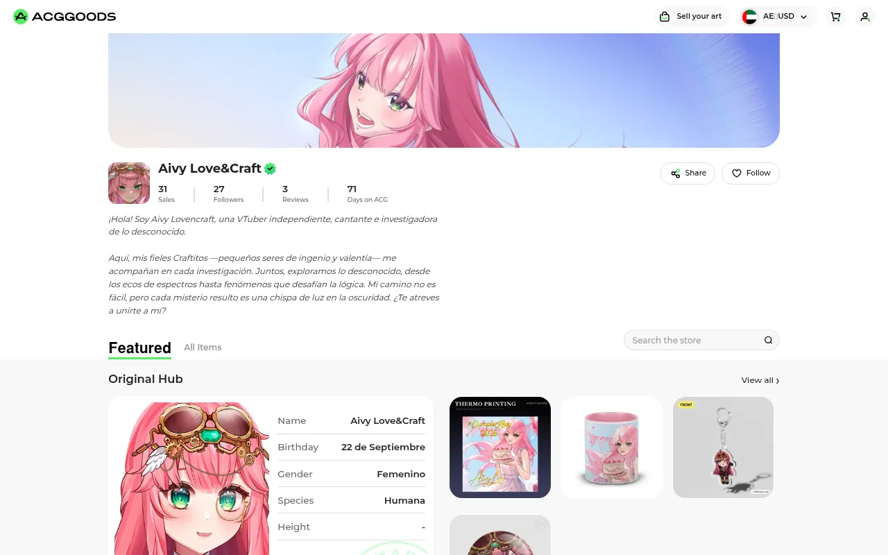 Screenshot of aivy-lovencraft.acggoods.com