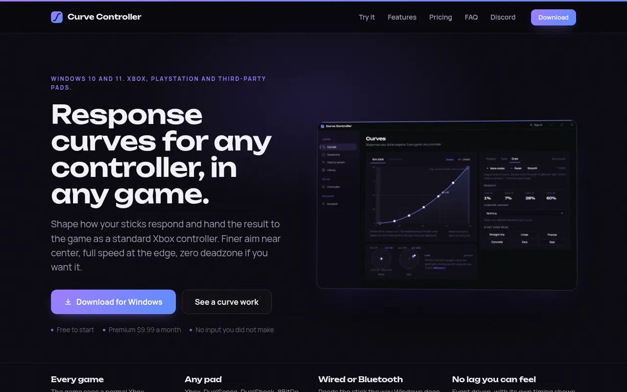 Screenshot of curvecontroller.com