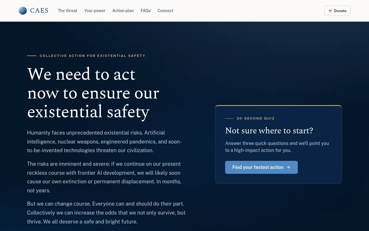 Screenshot of existentialsafety.org