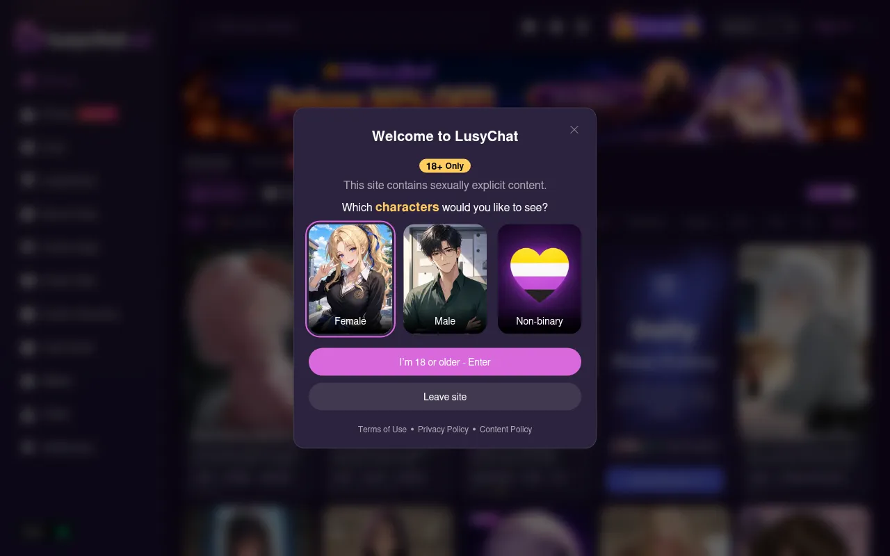 Screenshot of lusychat.ai