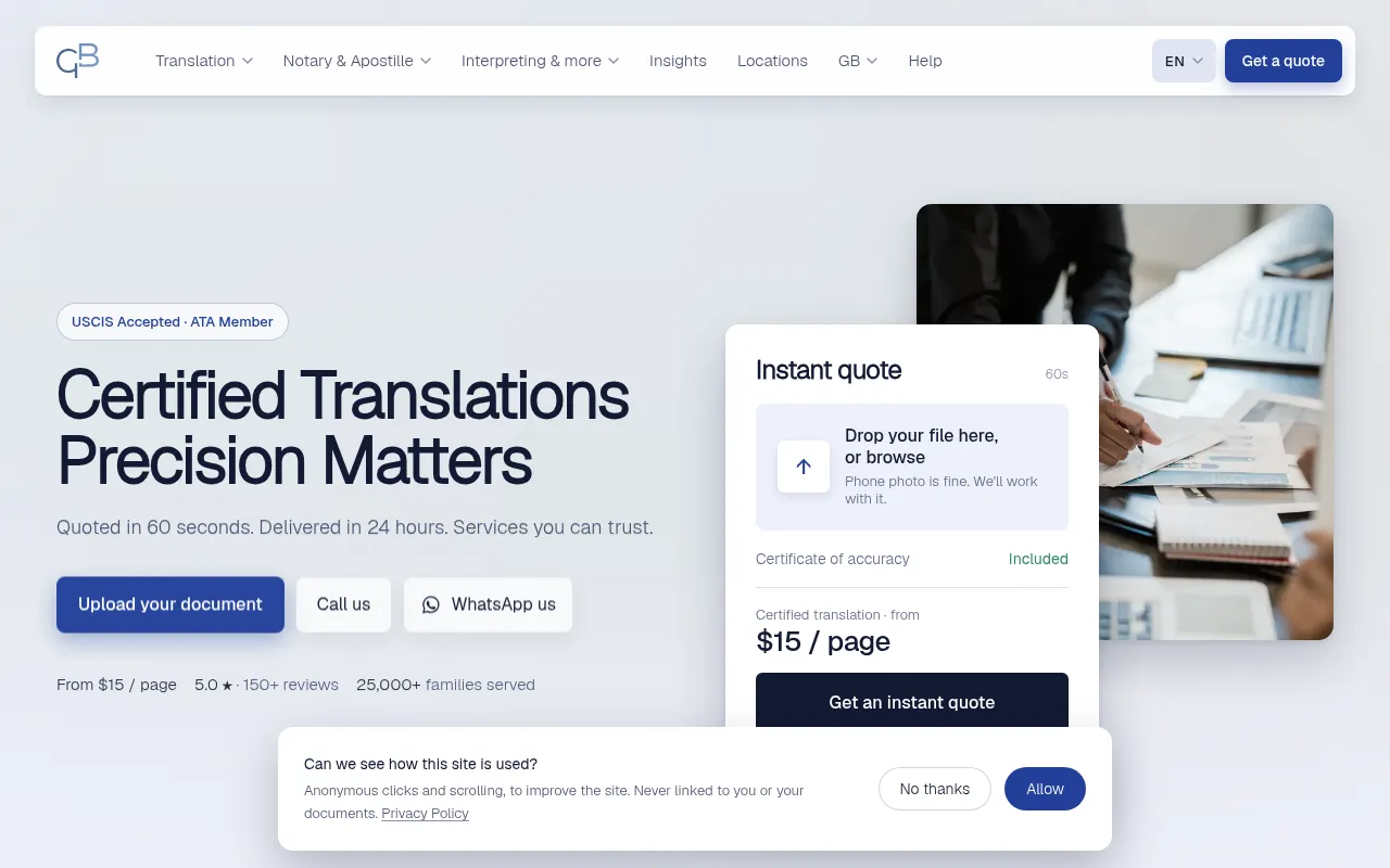 Screenshot of gbtranslations.com