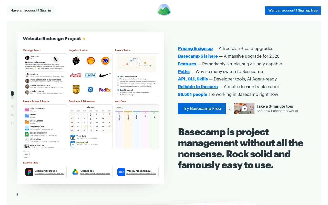 Screenshot of basecamp.com