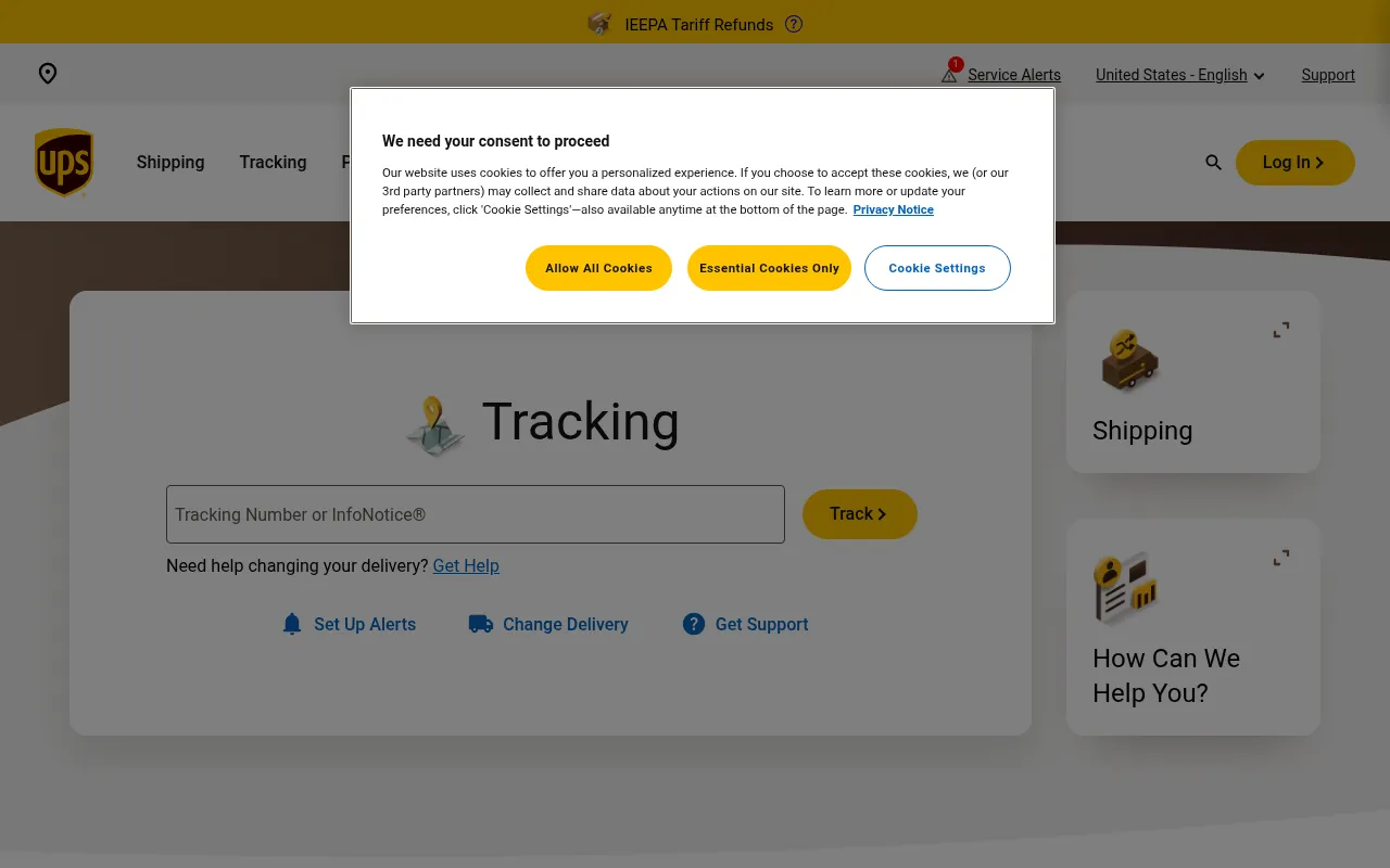 Screenshot of ups.com