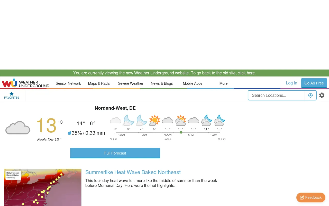 Screenshot of wunderground.com