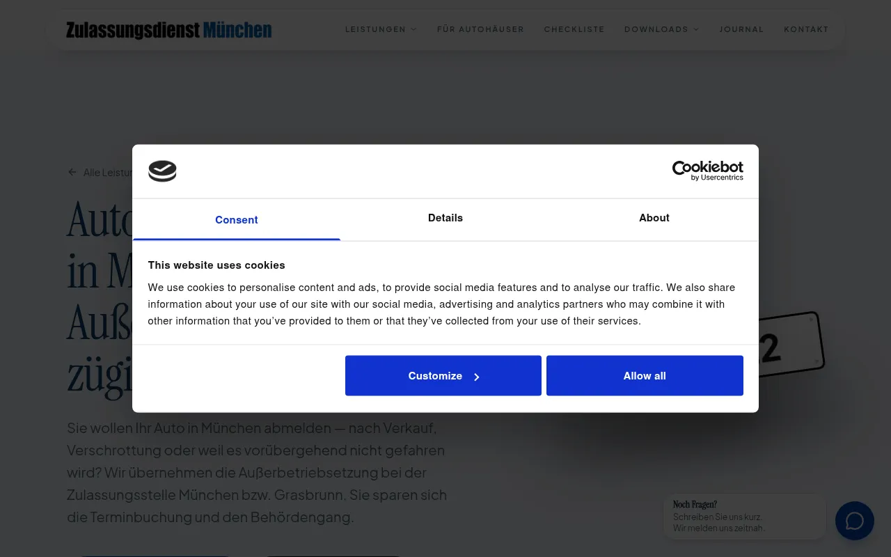 Screenshot of zulassungsdienst-muenchen.com