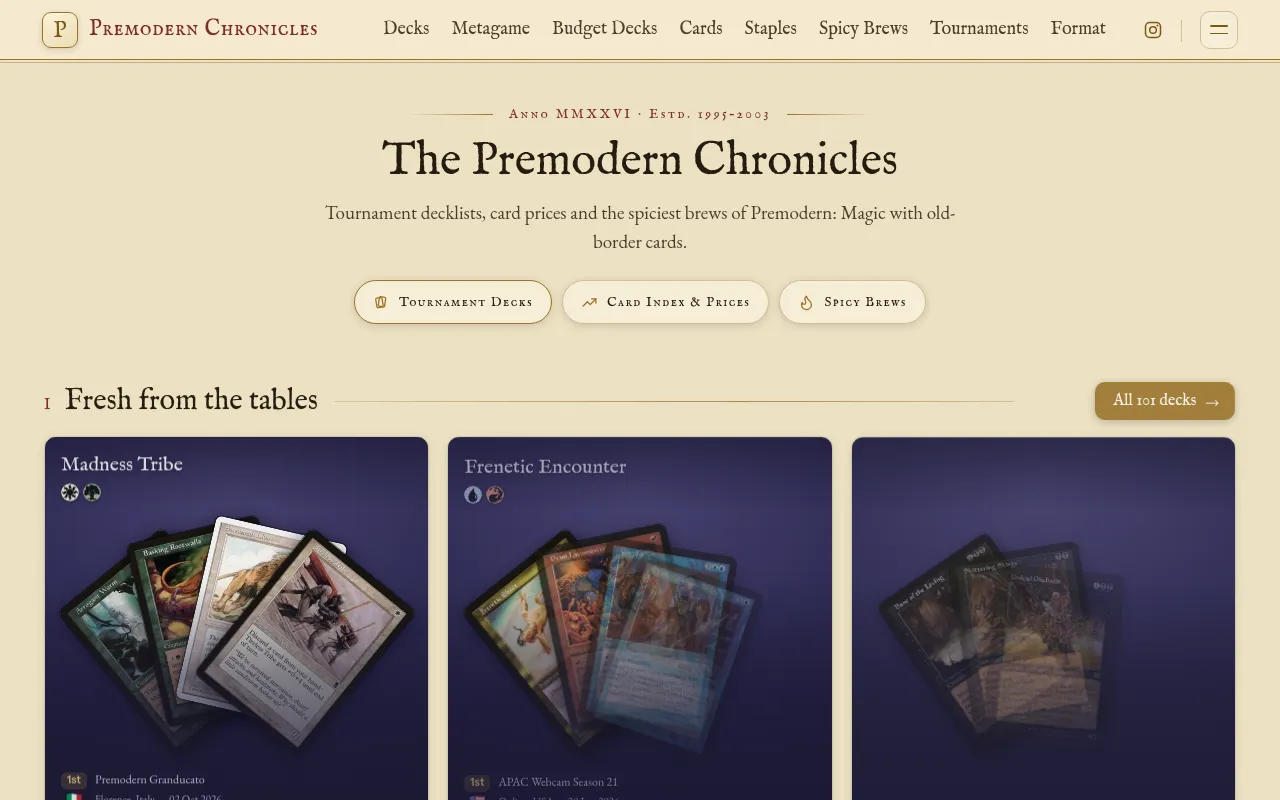Screenshot of premodernchronicles.com