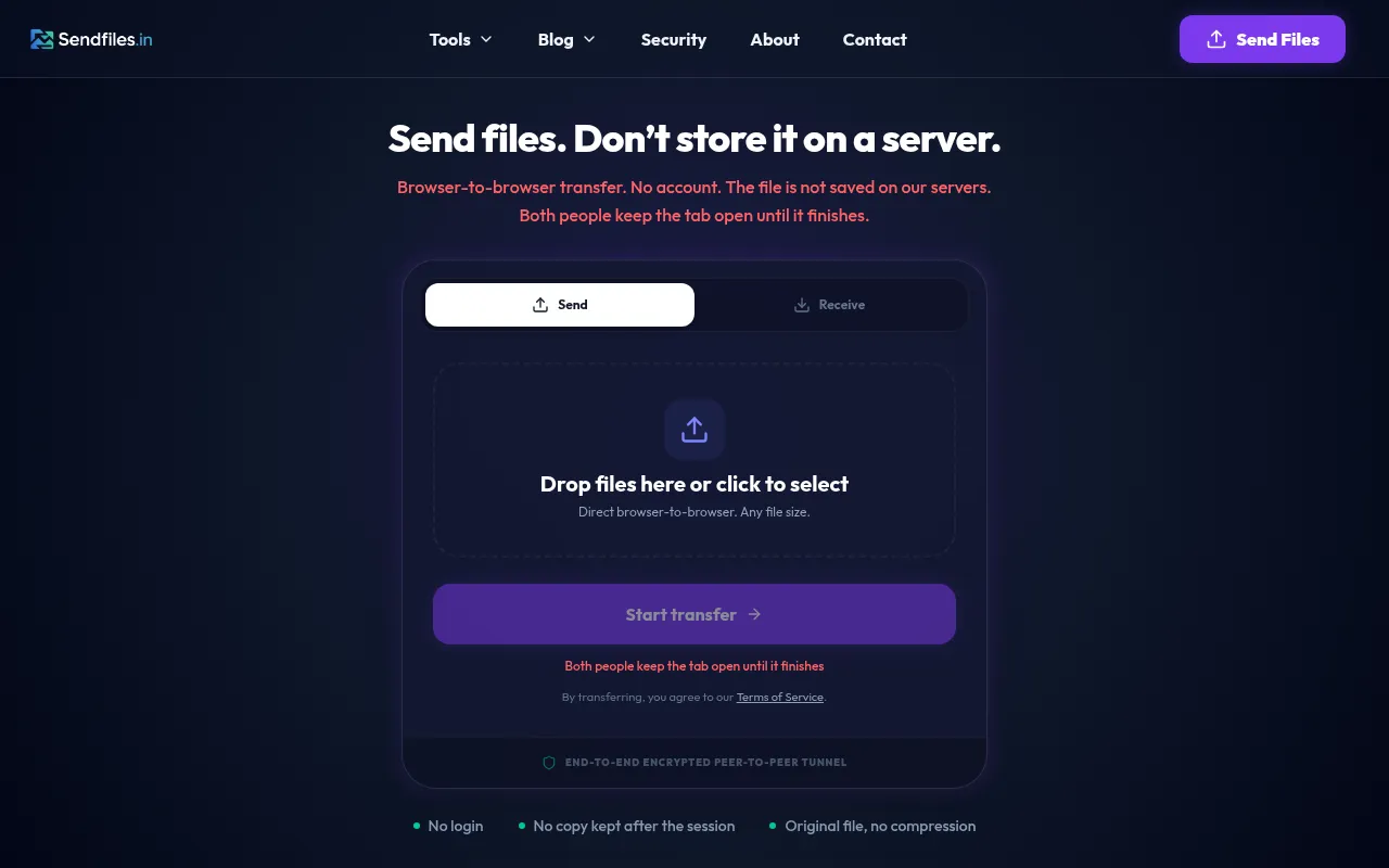 Screenshot of sendfiles.in