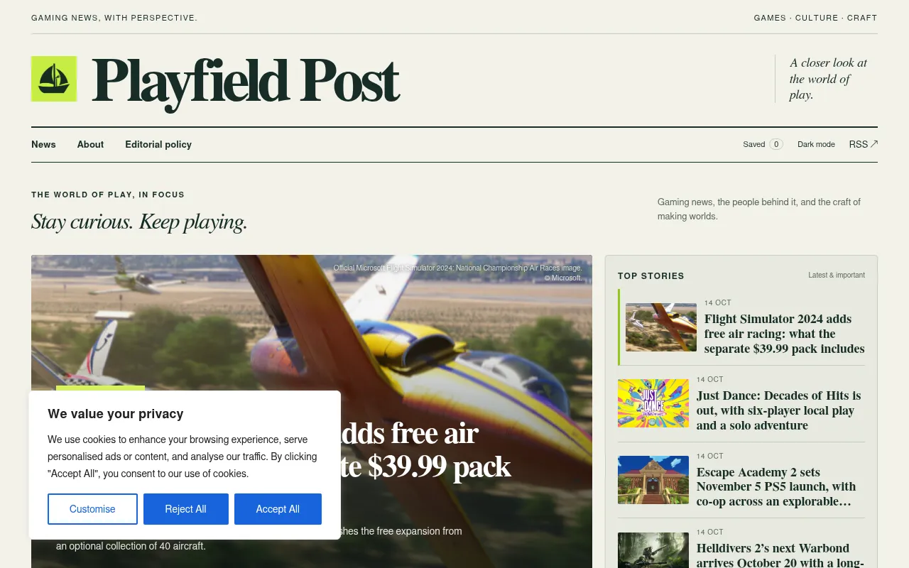 Screenshot of playfieldpost.com