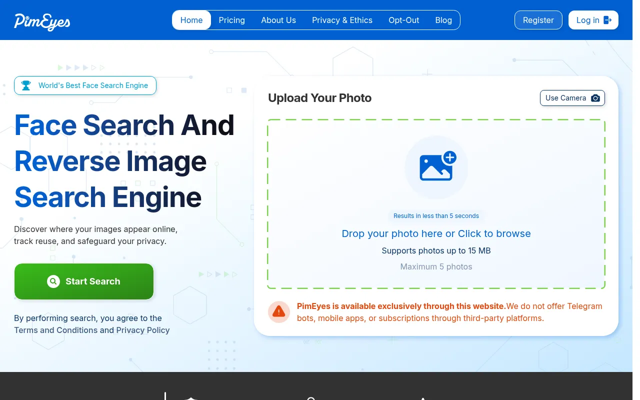 Screenshot of pimeyes.com