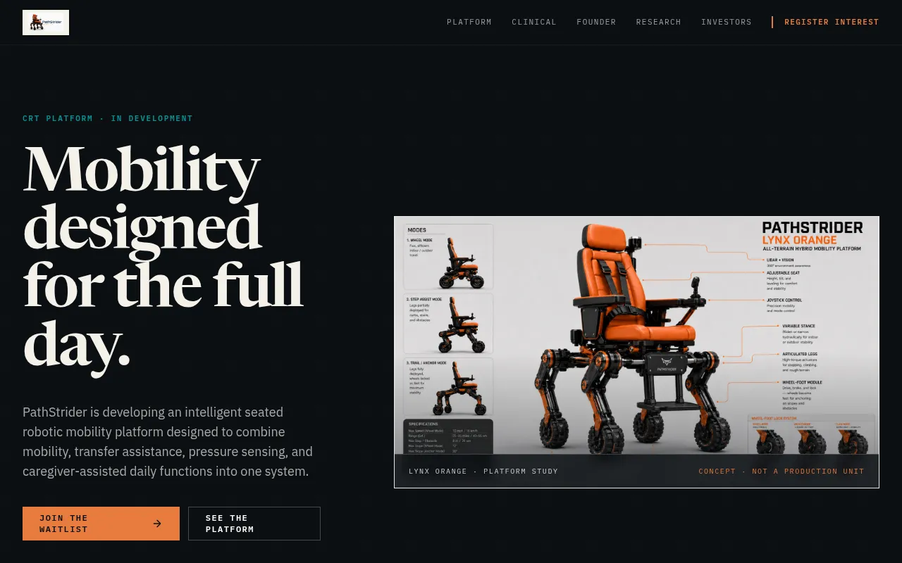 Screenshot of pathstridermobility.com