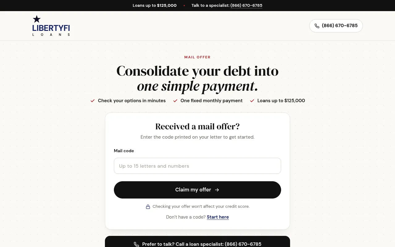 Screenshot of libertyfiloans.com