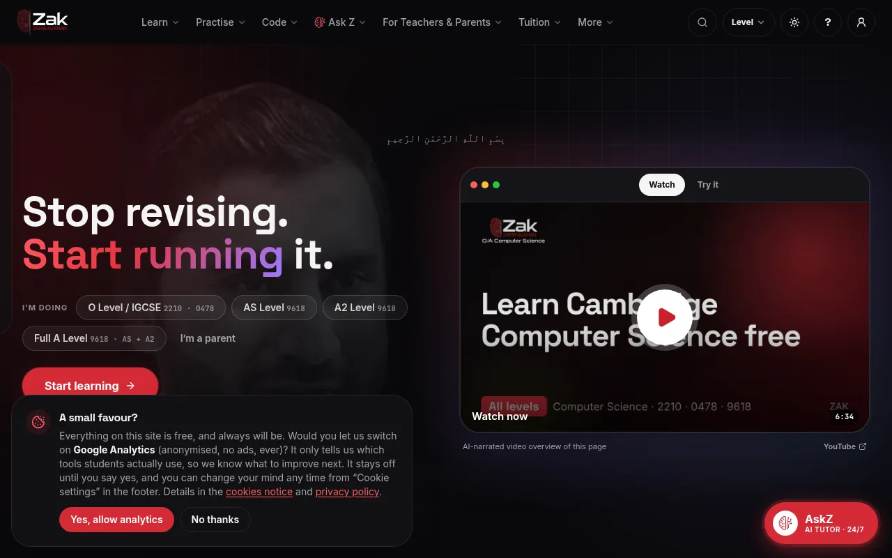 Screenshot of cswithzak.com