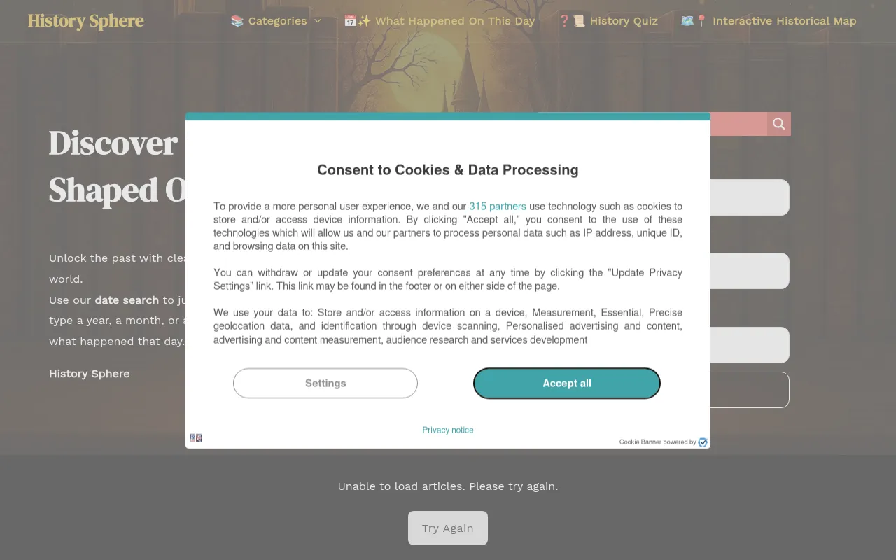 Screenshot of historysphere.com