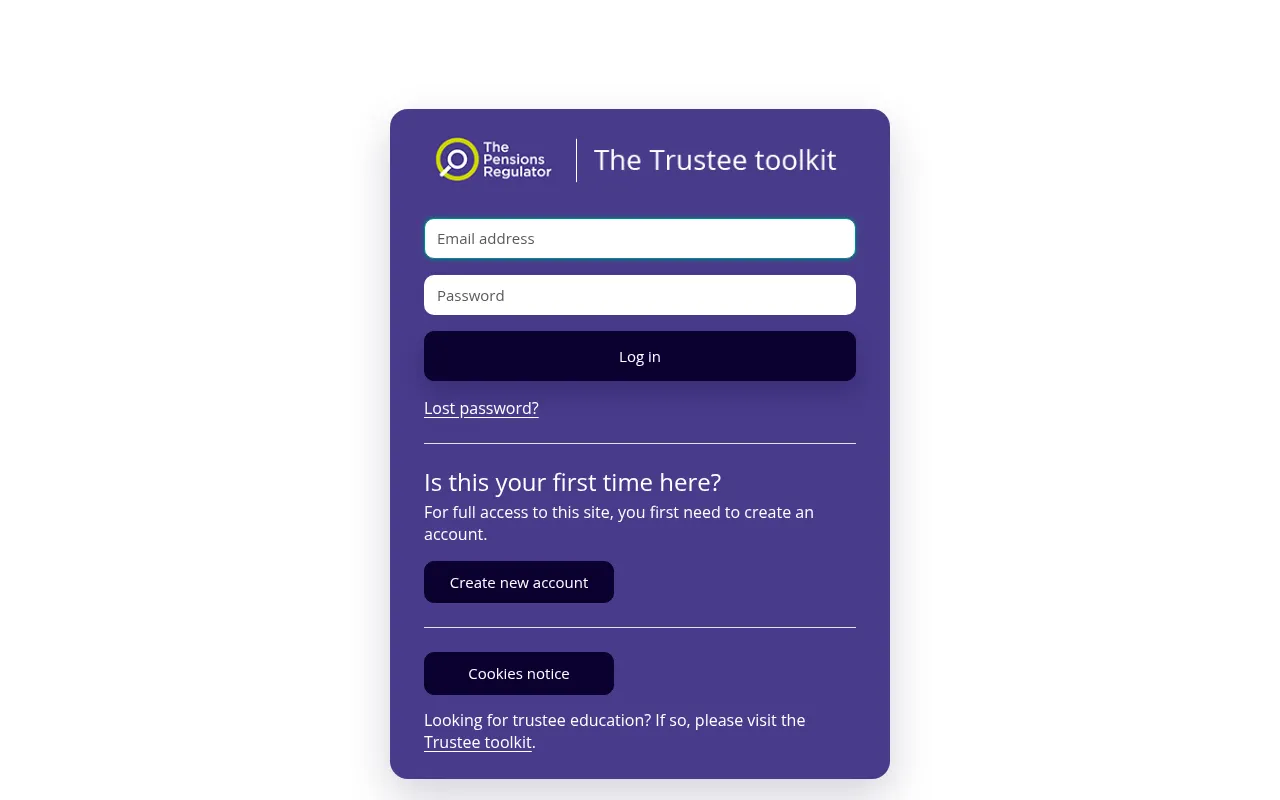 Screenshot of education.thepensionsregulator.gov.uk