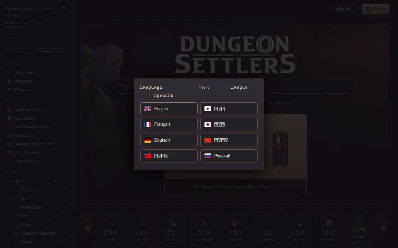 Screenshot of dungeonsettlers.wiki