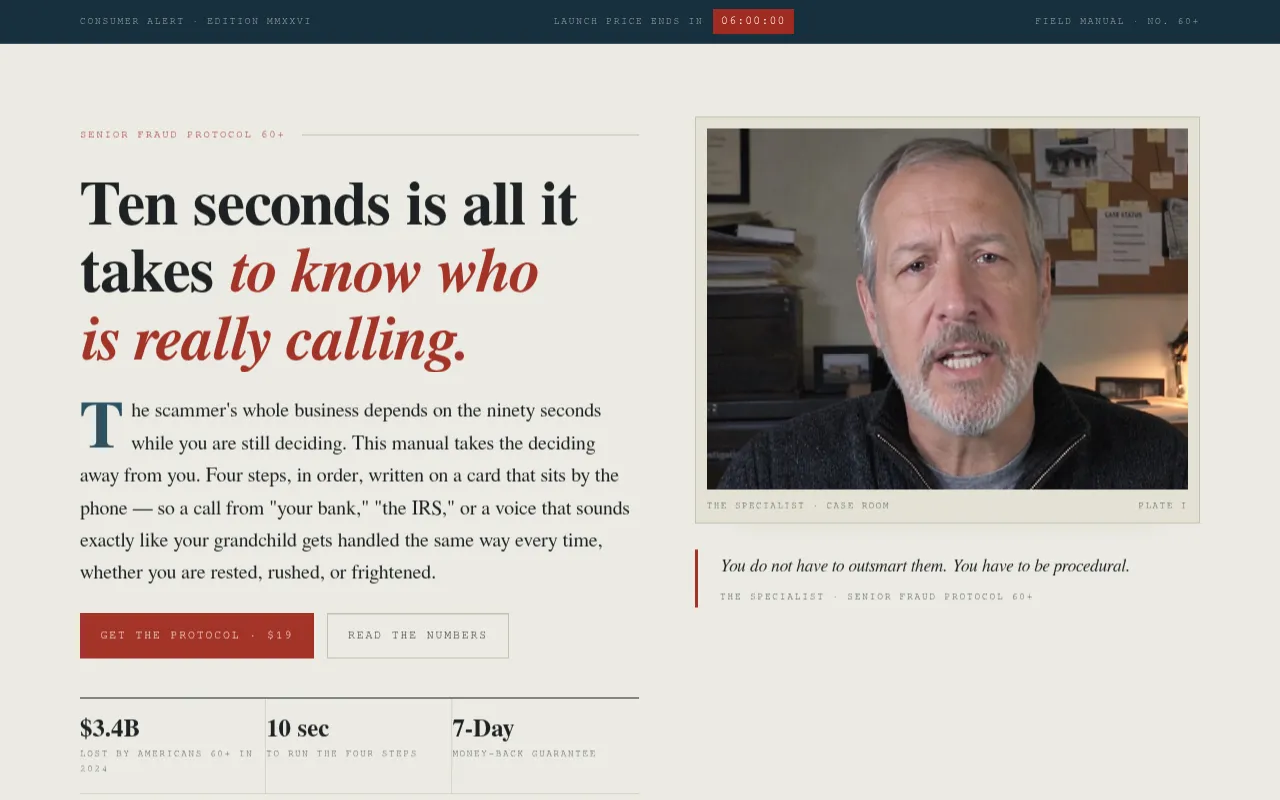 Screenshot of seniorfraudprotocol.com