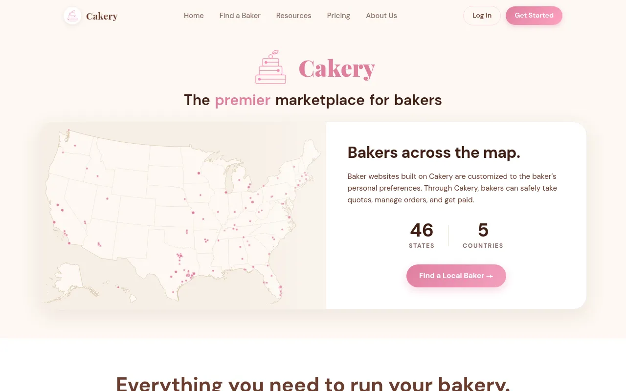 Screenshot of cakerybakeries.com