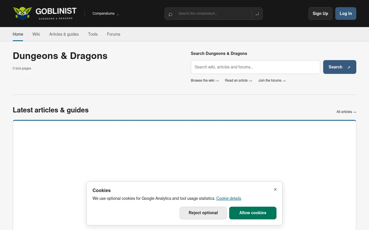 Screenshot of dnd.goblinist.com