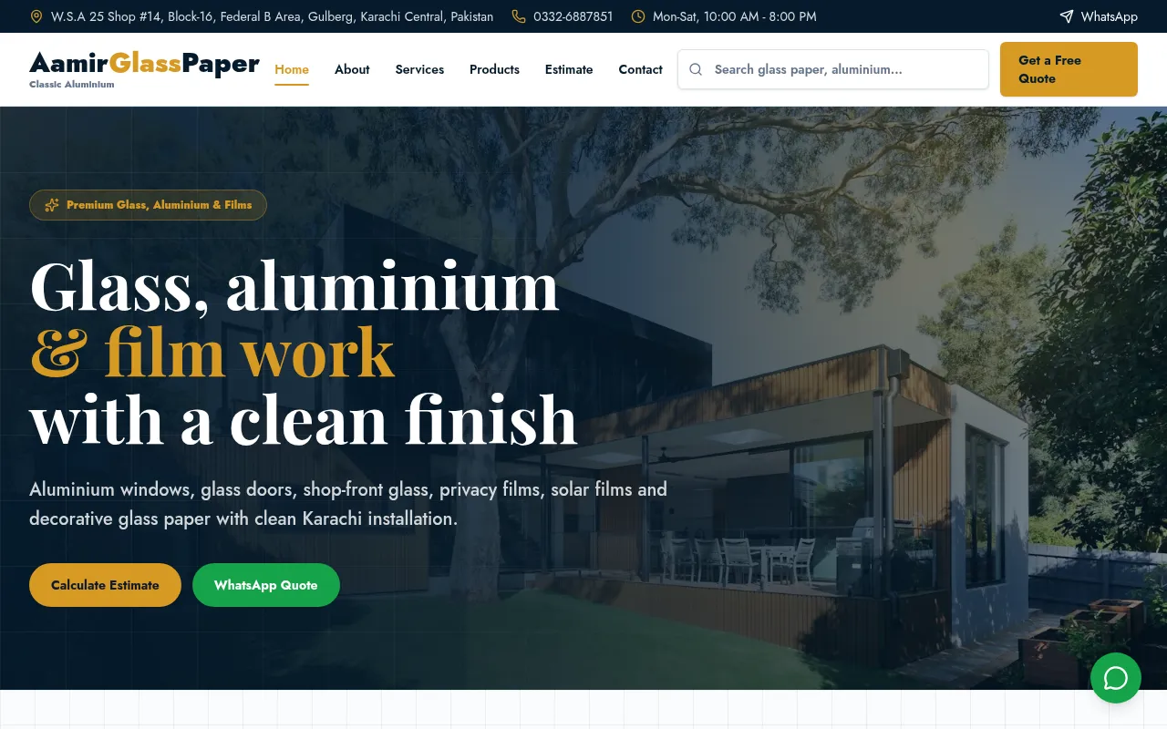 Screenshot of aamirglasspaper.com