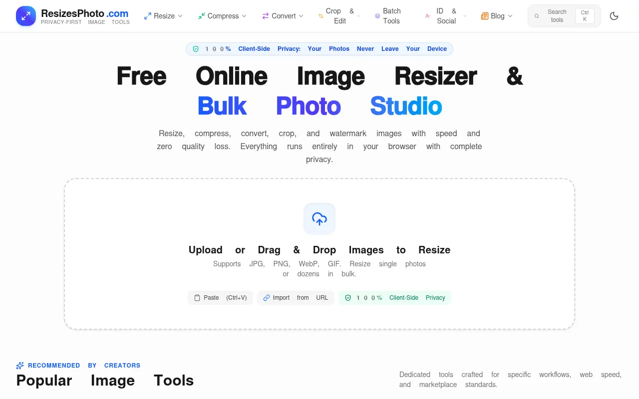 Screenshot of resizesphoto.com