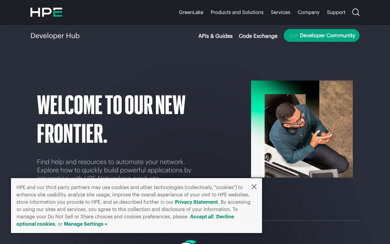 Screenshot of devhub.arubanetworks.com