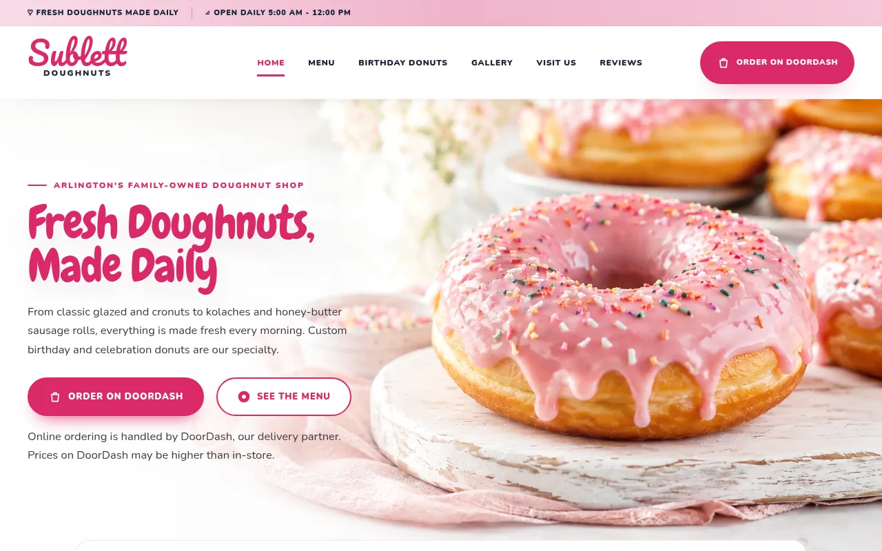 Screenshot of sublettdoughnuts.com