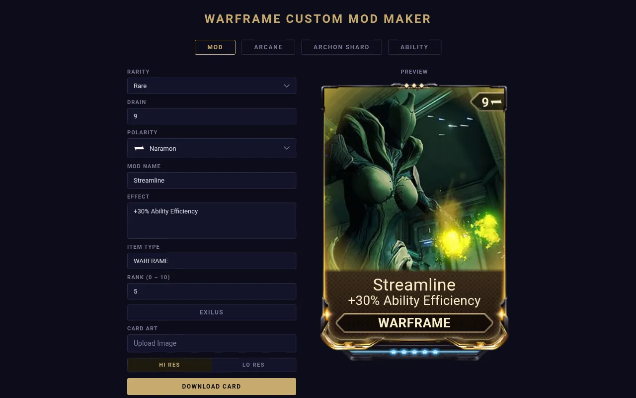 Screenshot of warframemaker.com