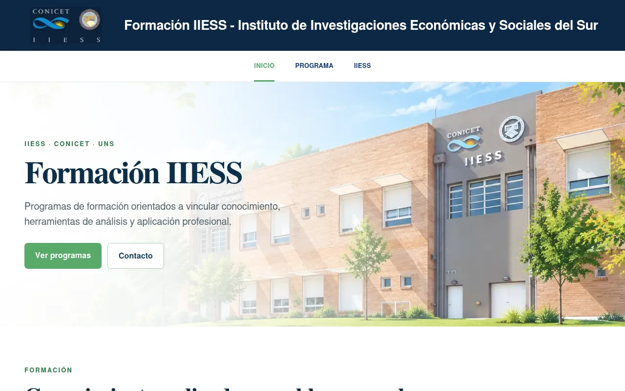 Screenshot of formacion.iiess-conicet.gob.ar