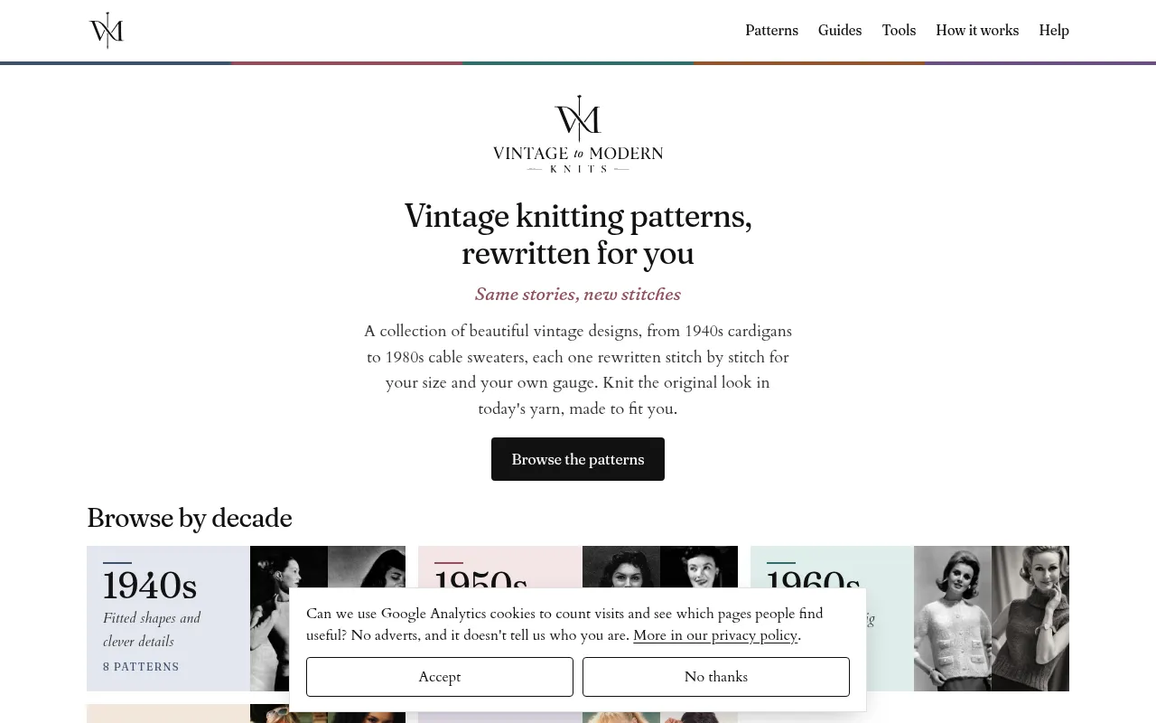 Screenshot of vintagetomodernknits.com