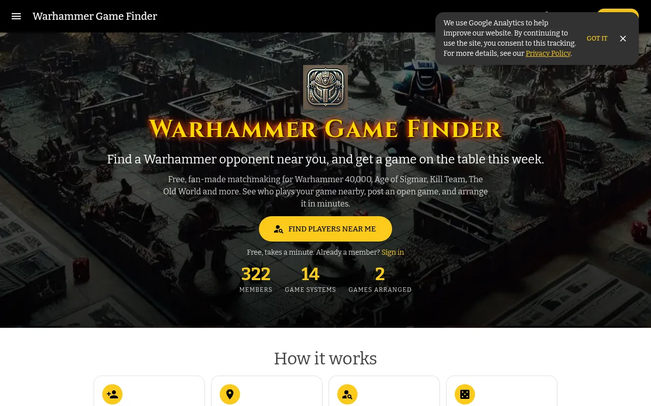 Screenshot of warhammergamefinder.com