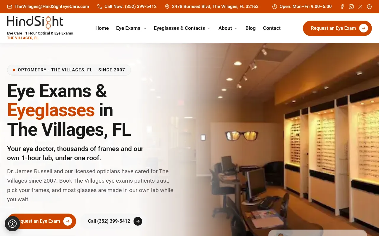 Screenshot of hindsighteyecare.com
