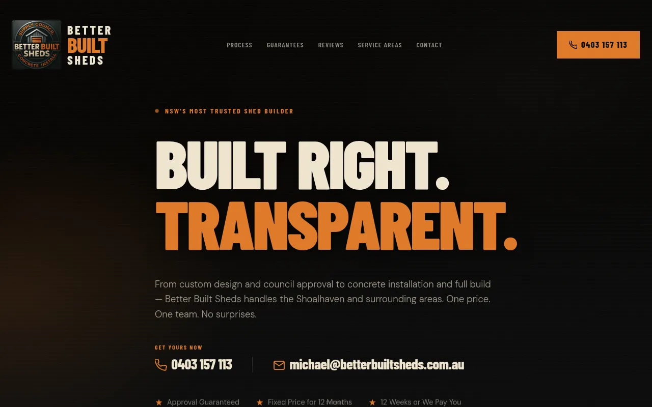 Screenshot of betterbuiltsheds.com.au