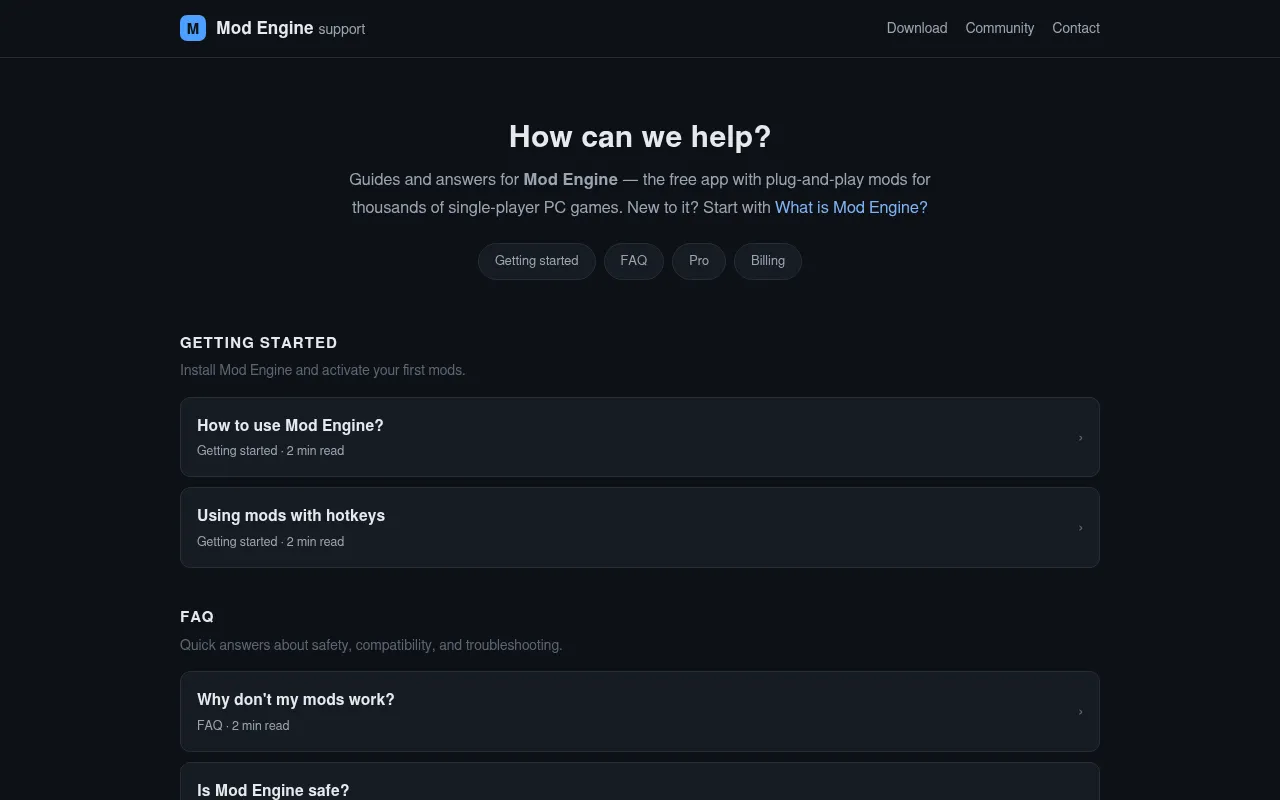 Screenshot of support.modengine.app