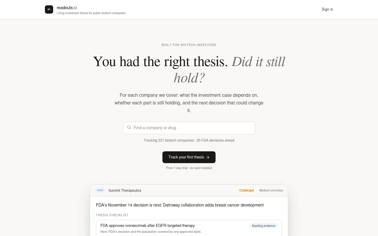 Screenshot of readouts.io